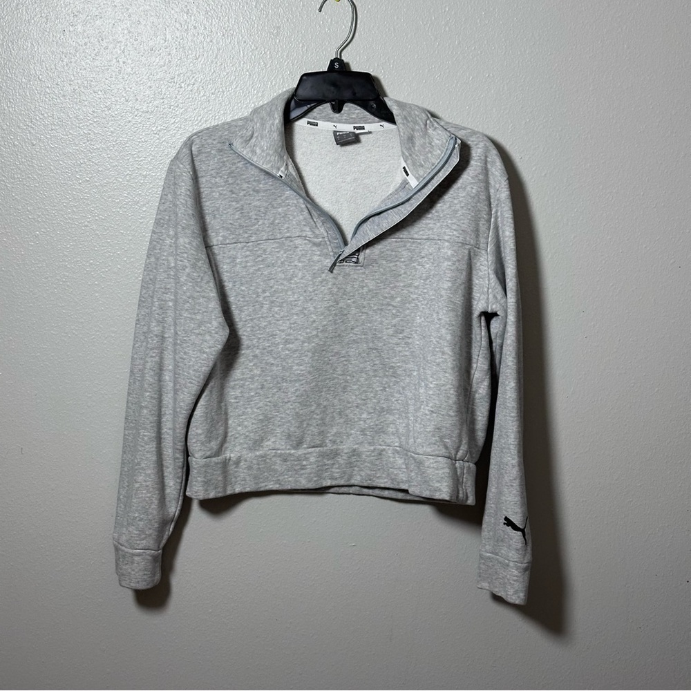 Puma Womens Hoodie Gray mock‎ neck Pullover boxy Sweatshirt size Small